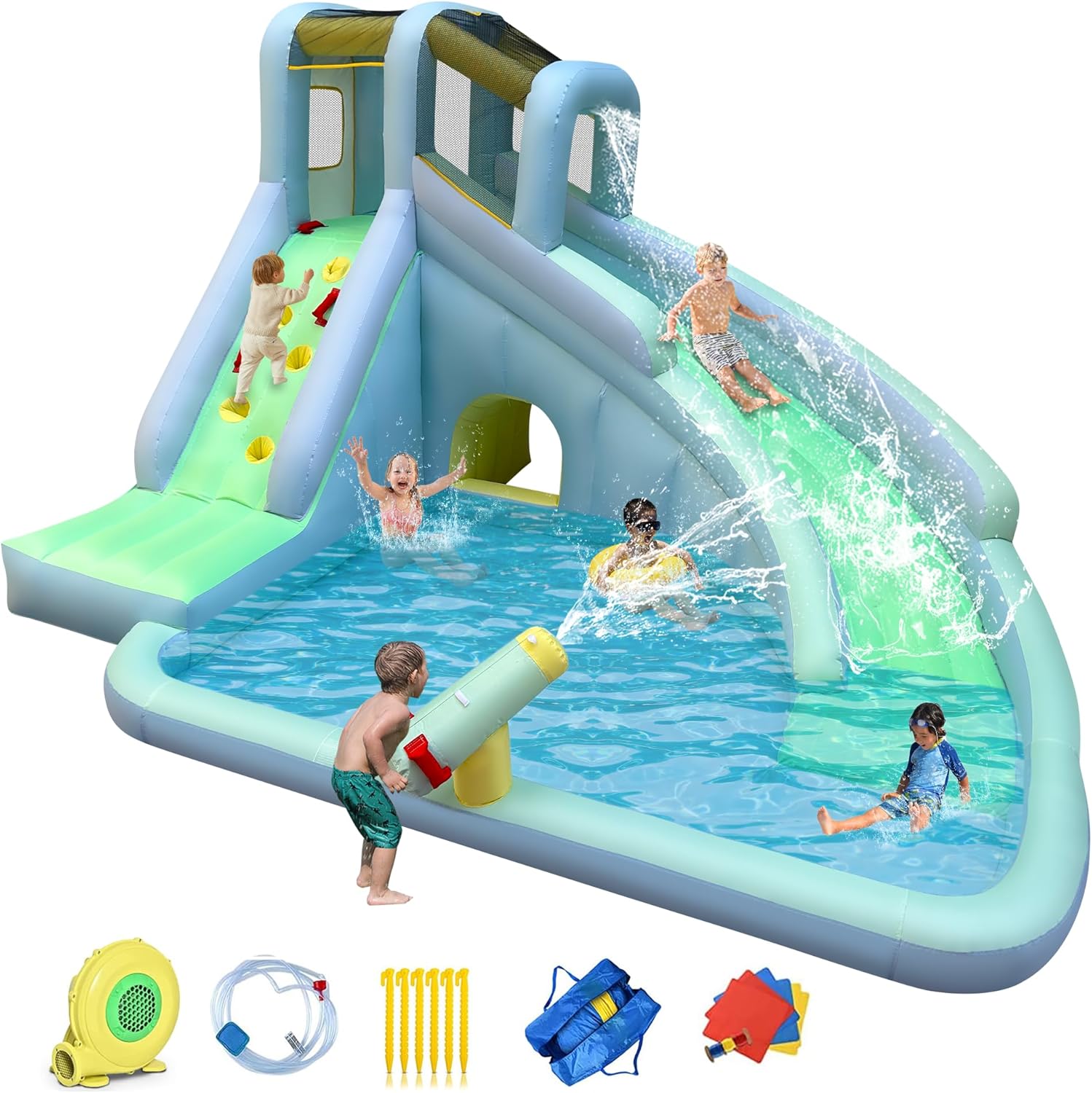 Kids Outdoor Bounce House - Kolam Renang Tiup Anak 6-in-1, Termasuk