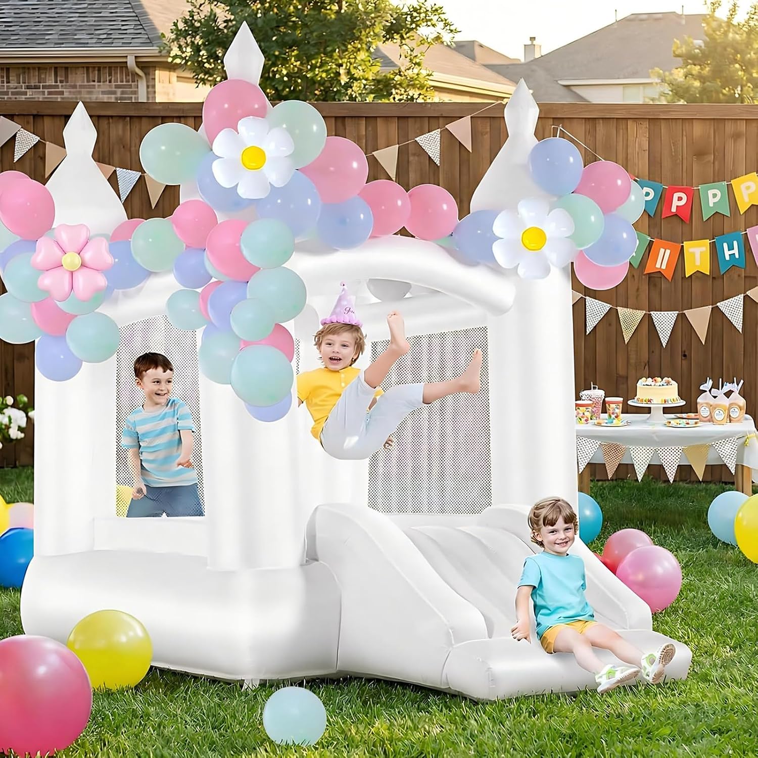 Kids Outdoor Bounce House - Rumah Loncat Putih untuk Dalam &