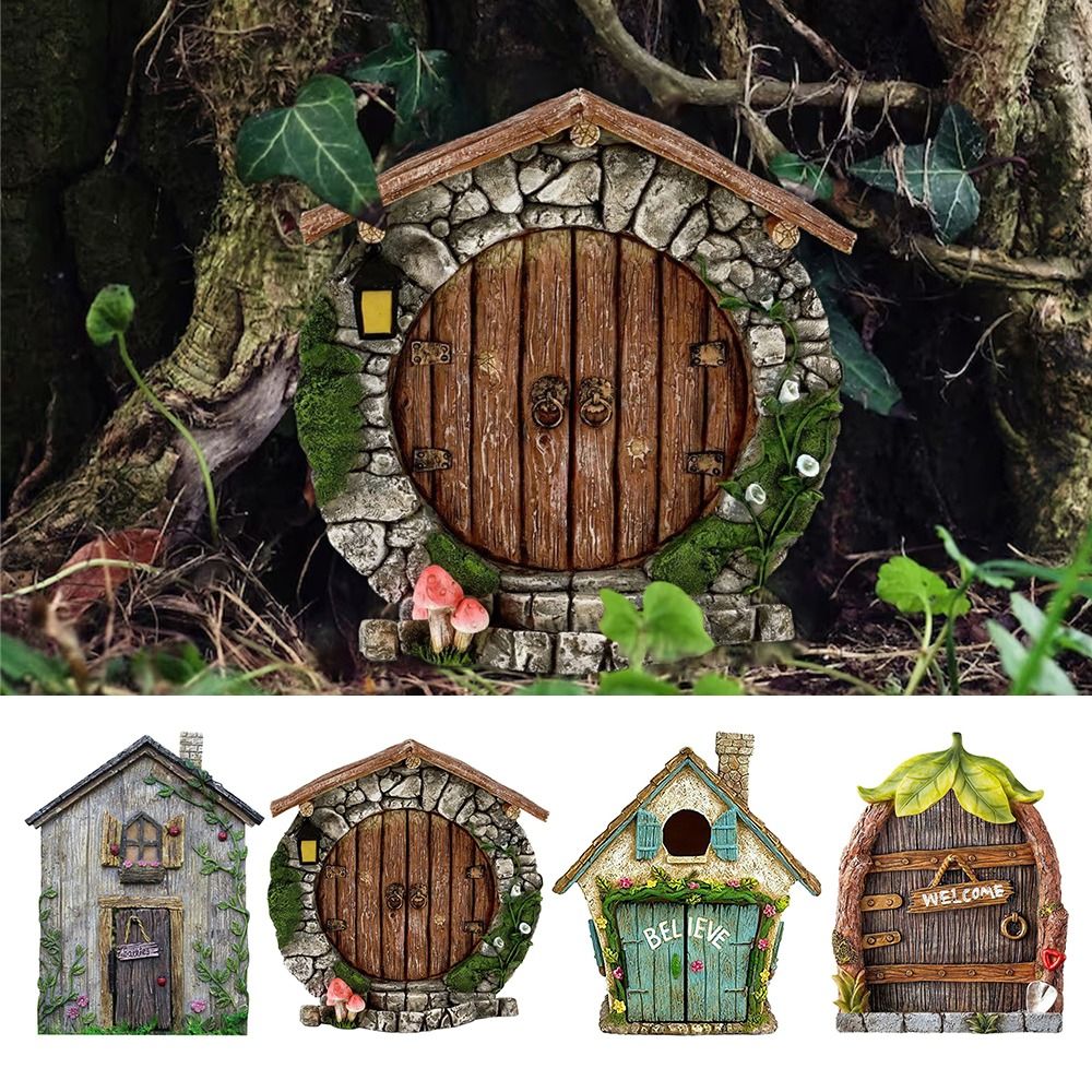 Kids Outdoor Fairy Garden - Desain Terukir Miniatur Kayu Pintu Peri