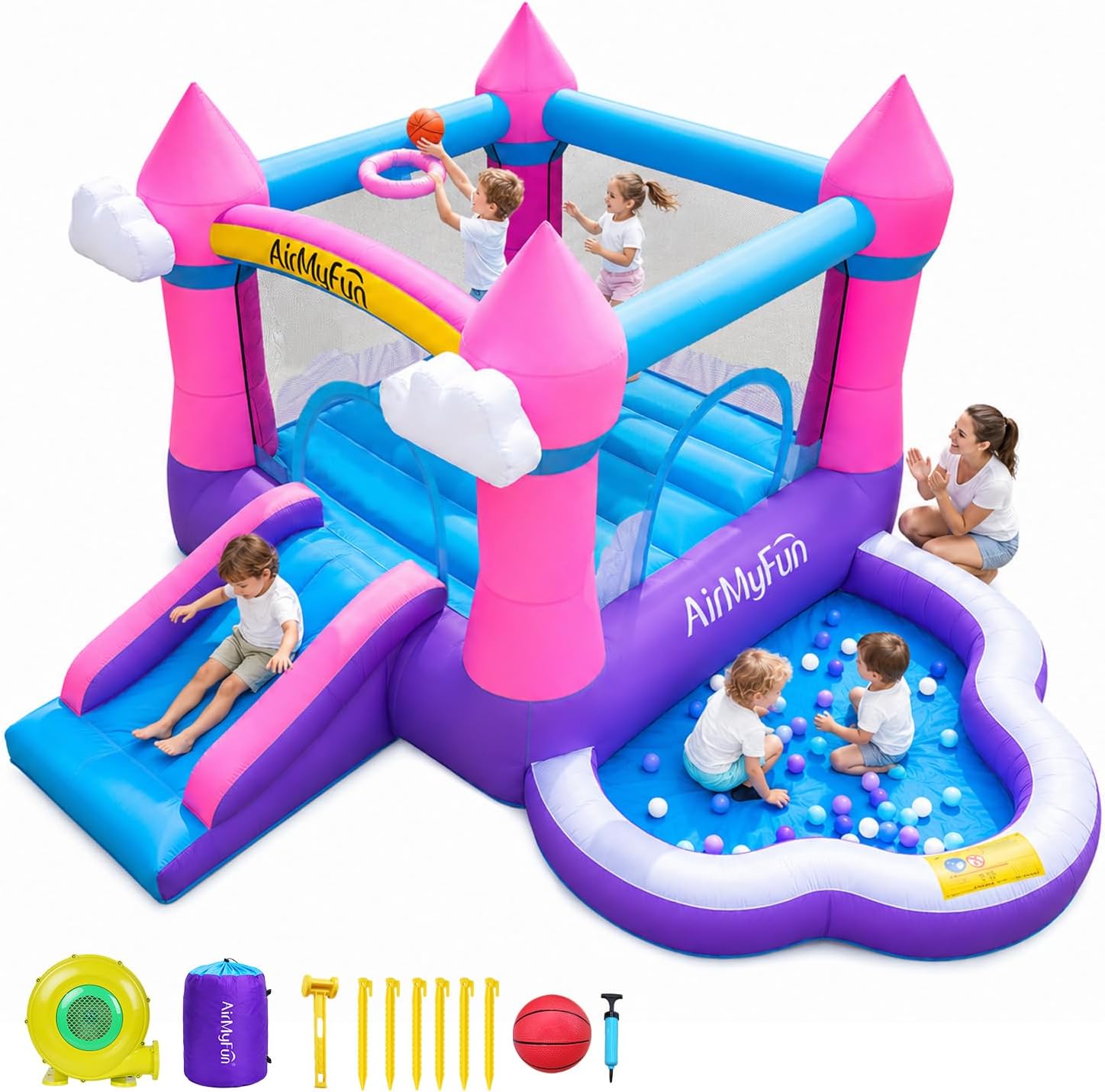 Kids Outdoor Bounce House - Rumah Loncat Tiup Warna Pink untuk