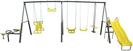 Kids Outdoor Swing Set With Slide - Ayunan Logam Sun Playground A Fe