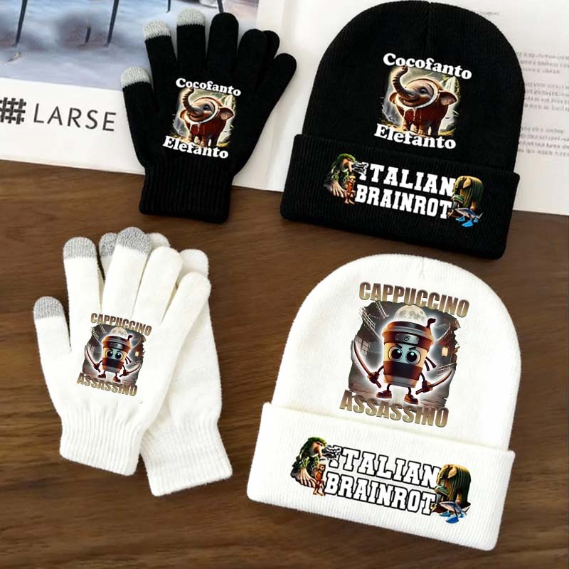 Kids Outdoor Gloves - 2pcs Set Topi Rajut dan Sarung