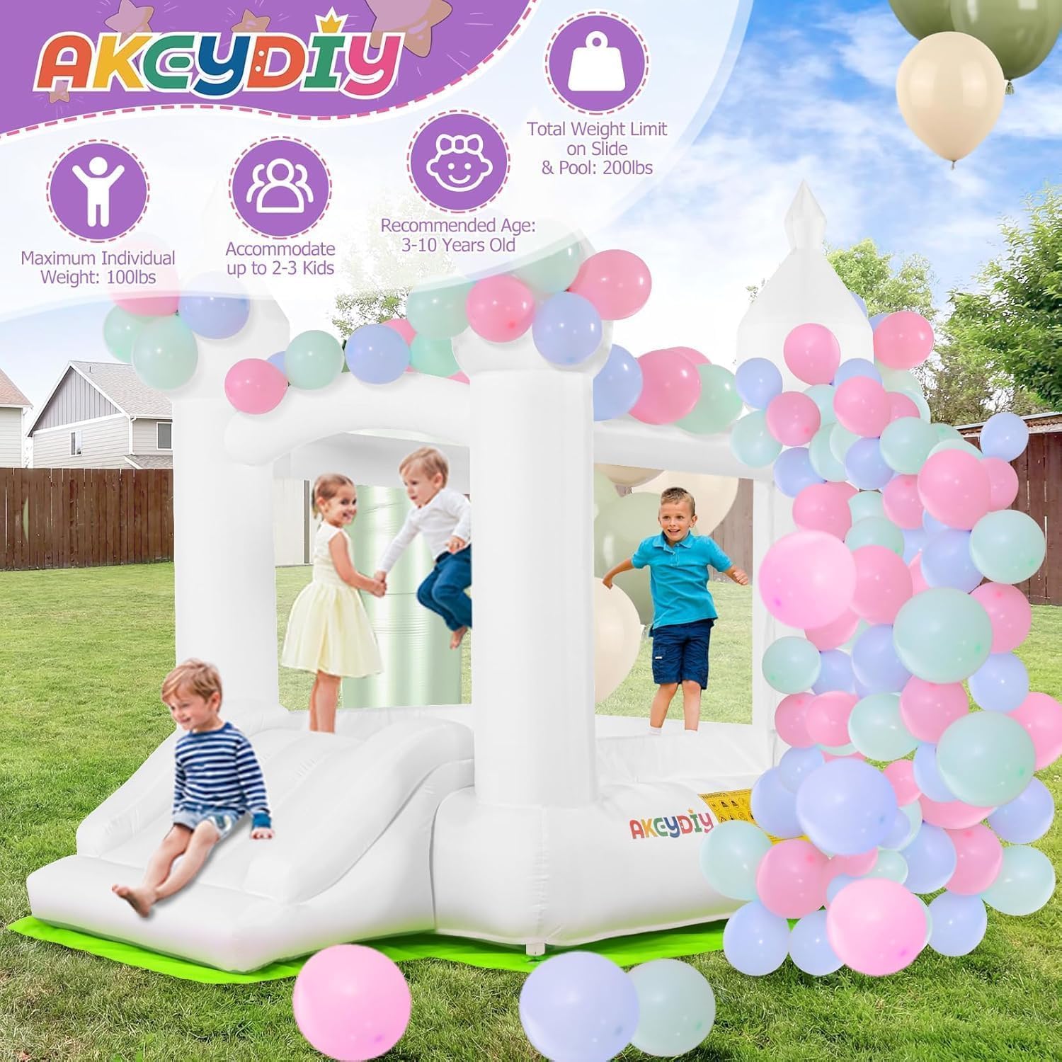 Rumah Loncat Putih untuk Dalam - Kids Outdoor Bounce House ulasan dan harga