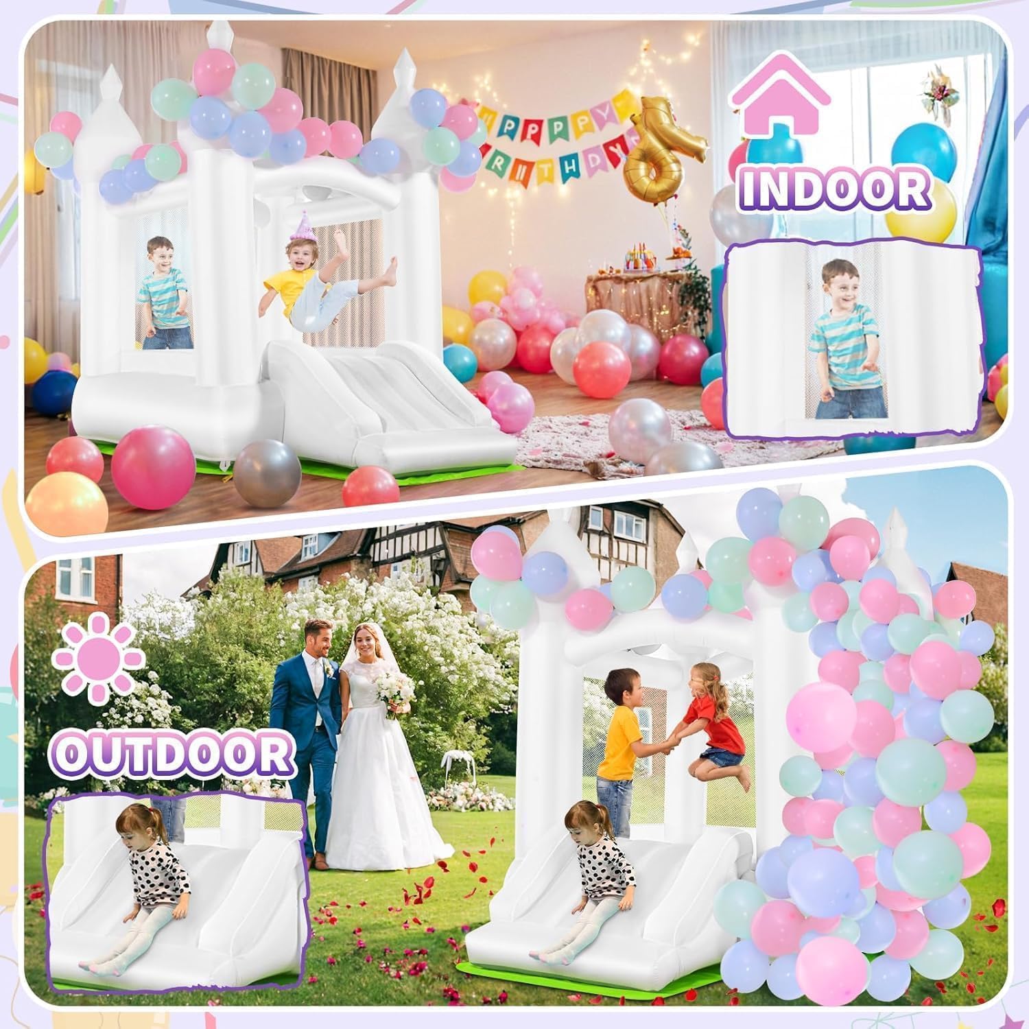 Rumah Loncat Putih untuk Dalam - Kids Outdoor Bounce House ulasan dan harga