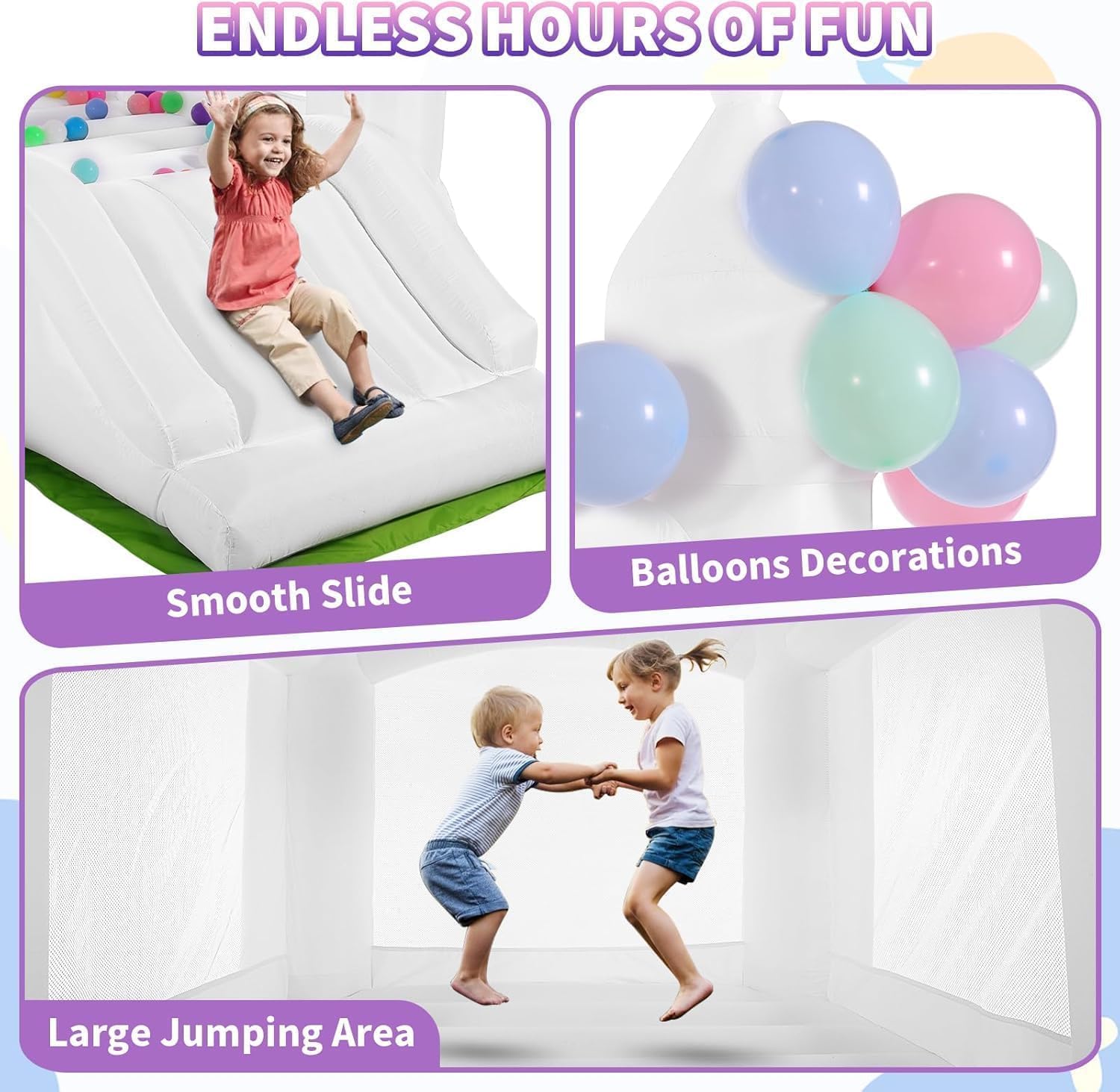 Rumah Loncat Putih untuk Dalam - Kids Outdoor Bounce House ulasan dan harga