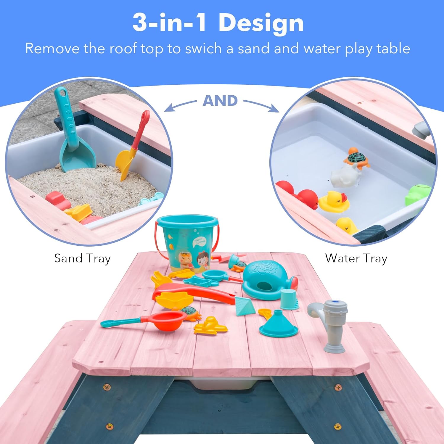 Meja Pasir & Air 3-in-1 untuk  - Kids Outdoor Table With Umbrella ulasan dan harga