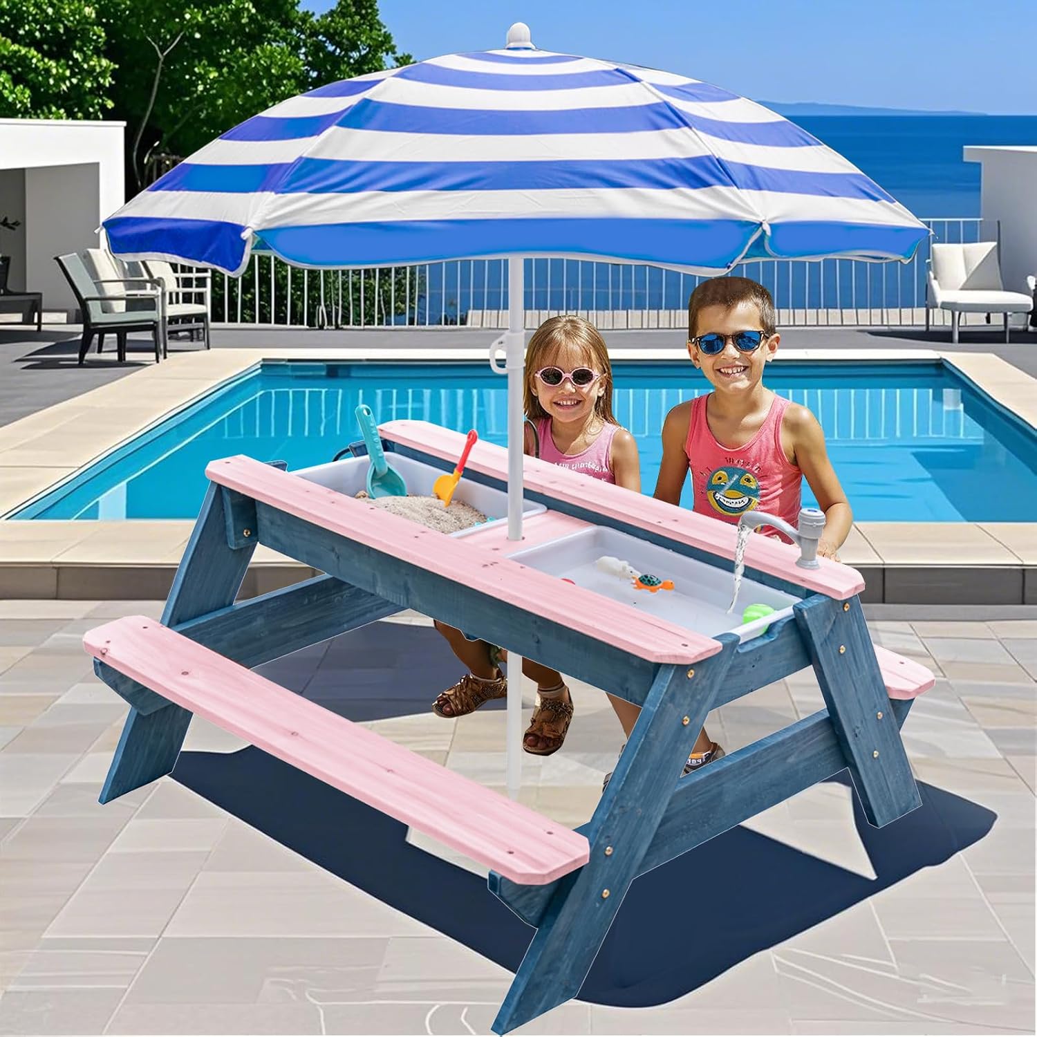 Meja Pasir & Air 3-in-1 untuk  - Kids Outdoor Table With Umbrella ulasan dan harga