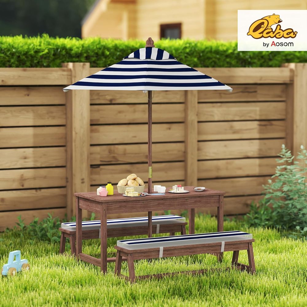 Meja Piknik Anak Qaba, Set Mej - Kids Outdoor Table With Umbrella ulasan dan harga