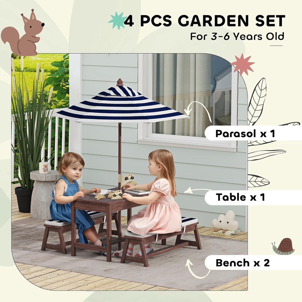 Meja Piknik Anak Qaba, Set Mej - Kids Outdoor Table With Umbrella ulasan dan harga