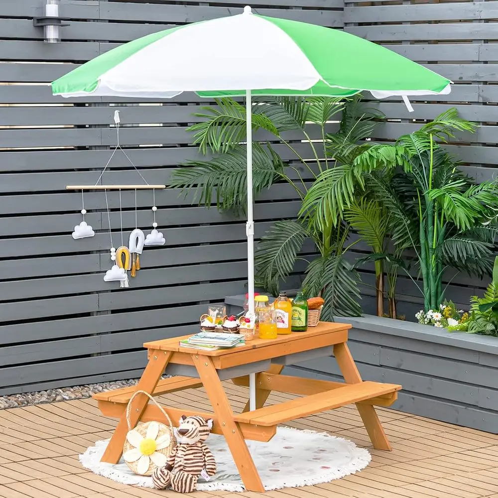 Meja Piknik Kayu 4-in-1 untuk  - Kids Outdoor Table With Umbrella ulasan dan harga