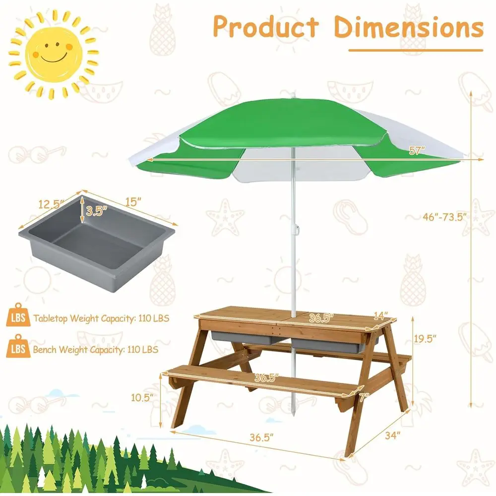 Meja Piknik Kayu 4-in-1 untuk  - Kids Outdoor Table With Umbrella ulasan dan harga
