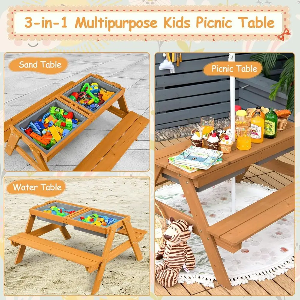 Meja Piknik Kayu 4-in-1 untuk  - Kids Outdoor Table With Umbrella ulasan dan harga
