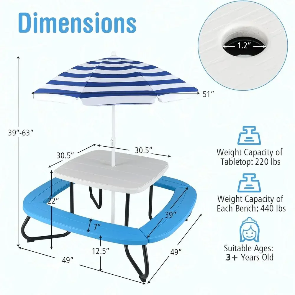 Meja Piknik Anak 8 Orang denga - Kids Outdoor Table With Umbrella ulasan dan harga