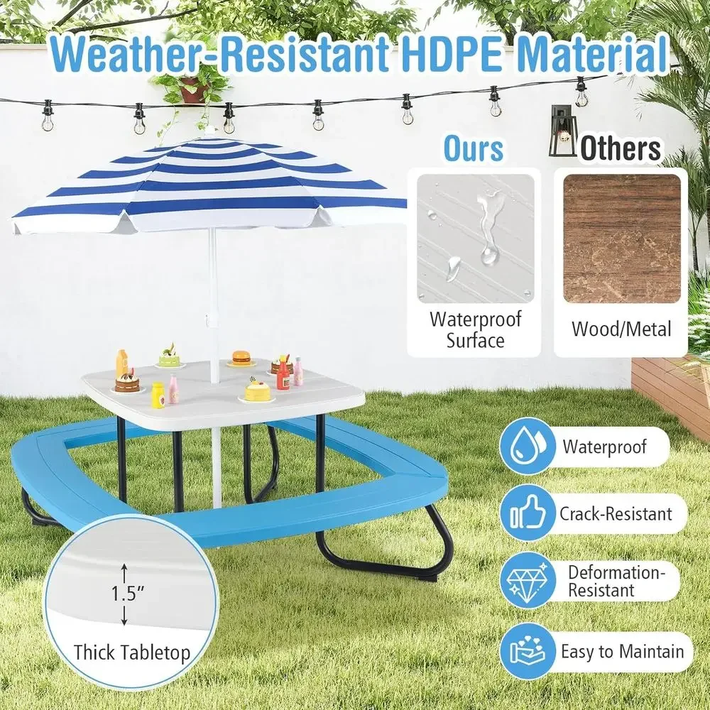 Meja Piknik Anak 8 Orang denga - Kids Outdoor Table With Umbrella ulasan dan harga