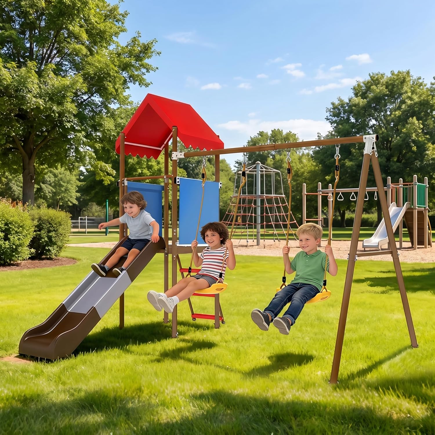 Ayunan Logam untuk Anak-anak d - Kids Outdoor Swing Set With Slide ulasan dan harga