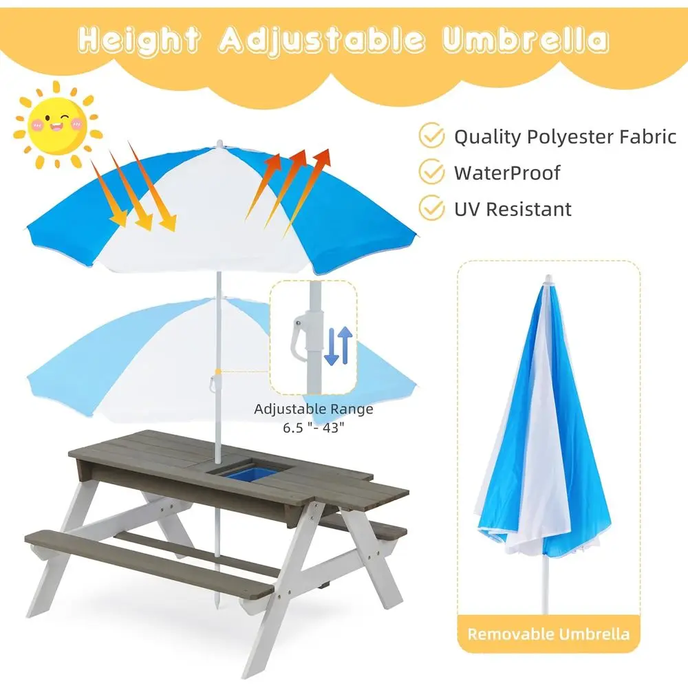 Meja Piknik Kayu 3-in-1 yang D - Kids Outdoor Table With Umbrella ulasan dan harga