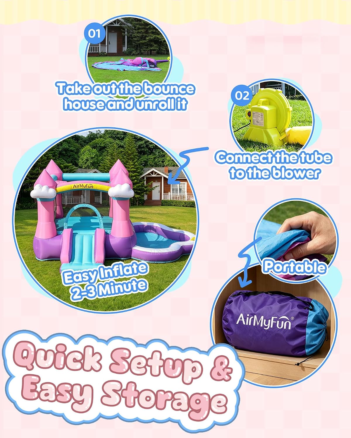 Rumah Loncat Tiup Warna Pink u - Kids Outdoor Bounce House ulasan dan harga