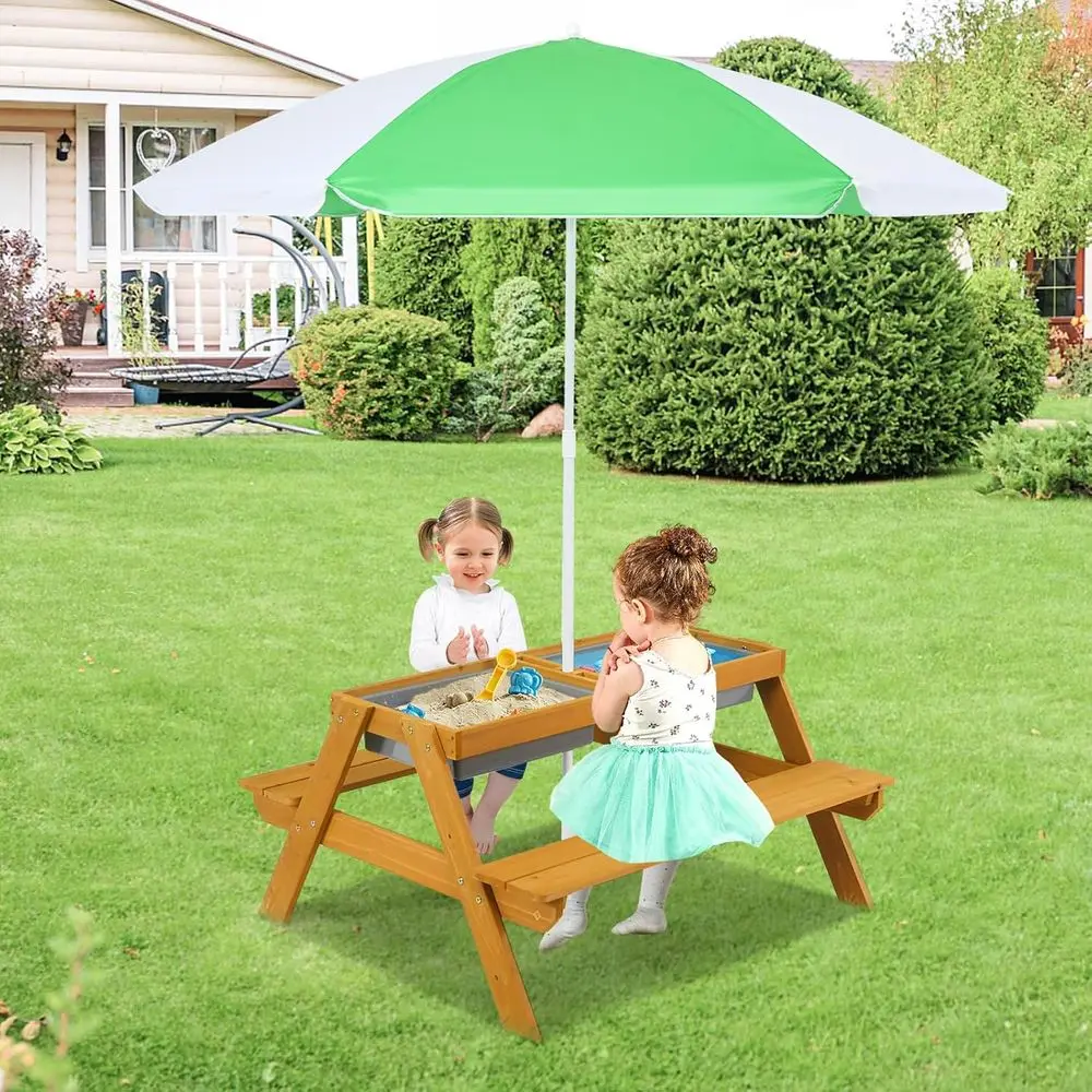 Meja Piknik Anak 3-in-1 yang D - Kids Outdoor Table With Umbrella ulasan dan harga