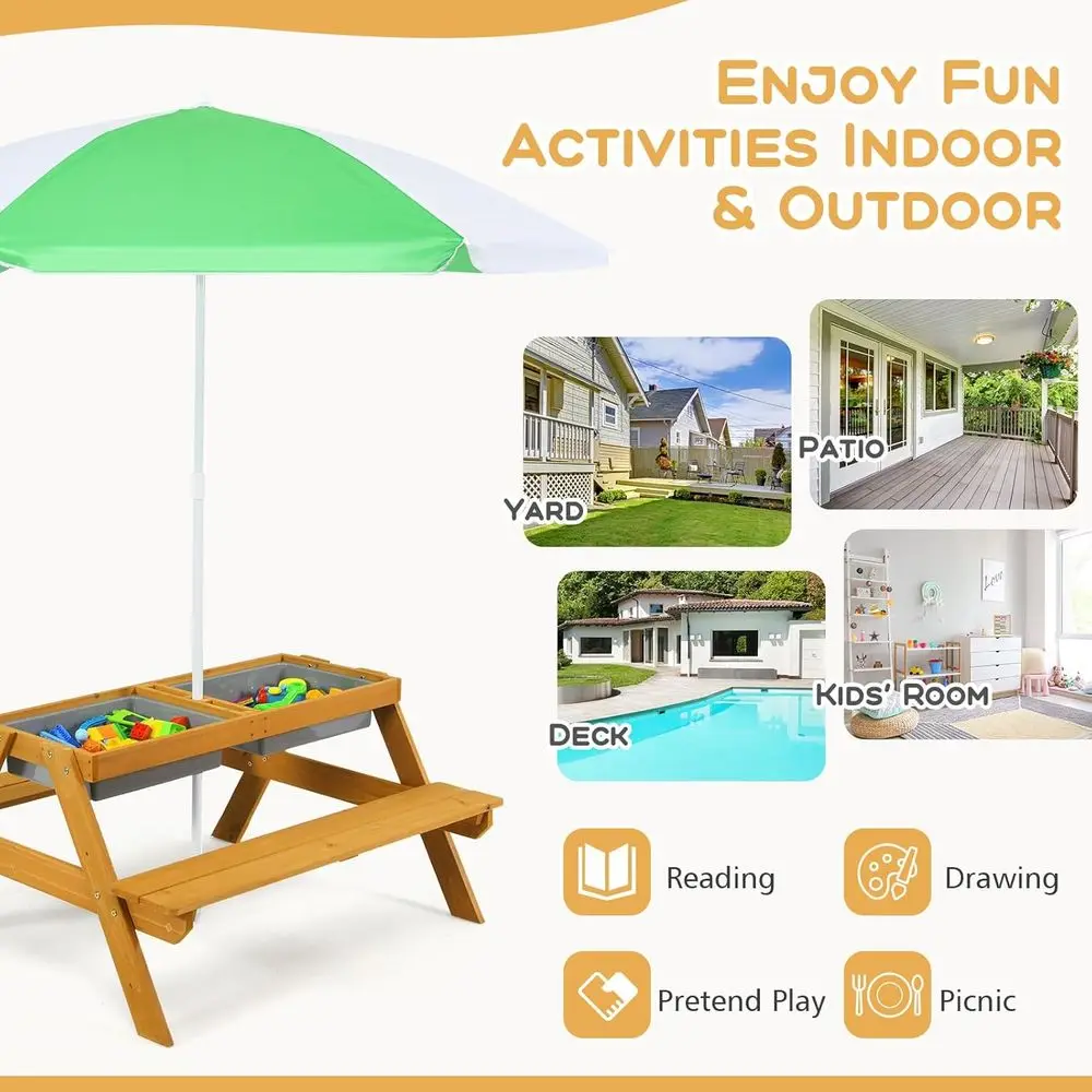 Meja Piknik Anak 3-in-1 yang D - Kids Outdoor Table With Umbrella ulasan dan harga