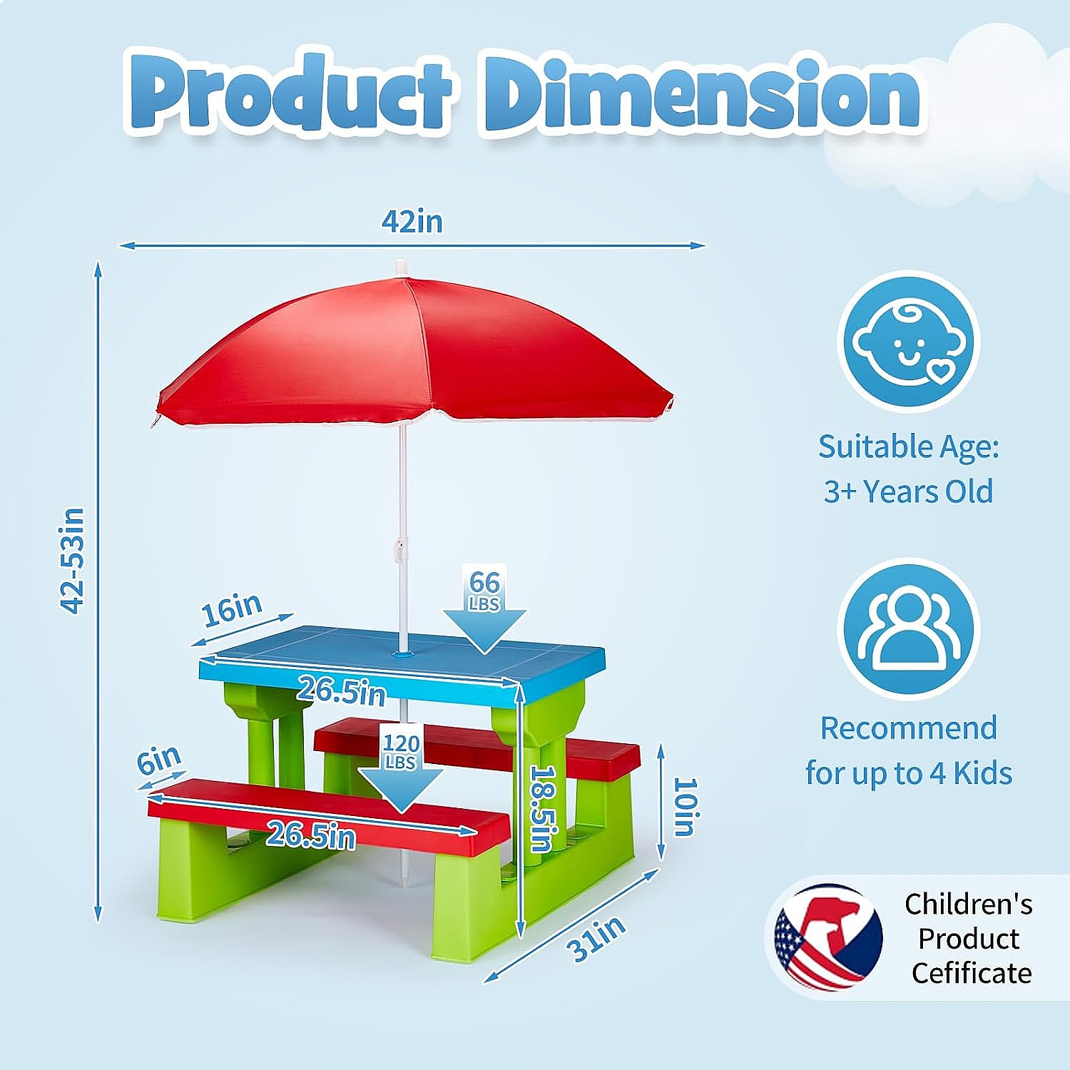 Meja Piknik Anak JOYMOR dengan - Kids Outdoor Table With Umbrella ulasan dan harga