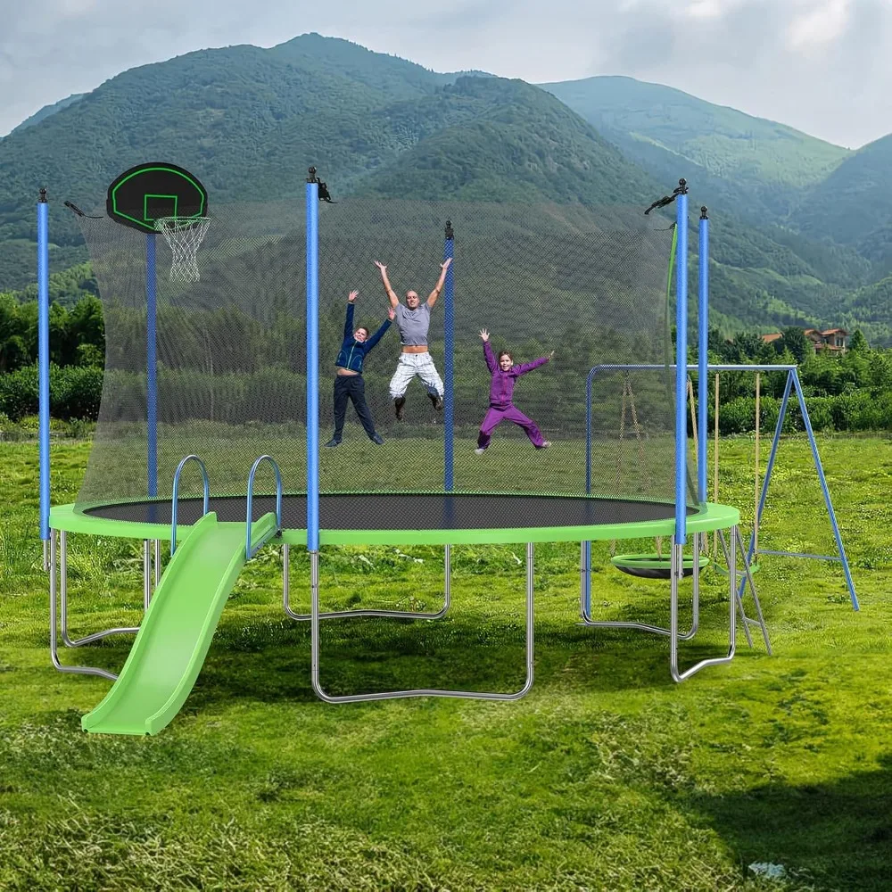 Set Trampolin 12-14FT dengan P - Kids Outdoor Swing Set With Slide ulasan dan harga