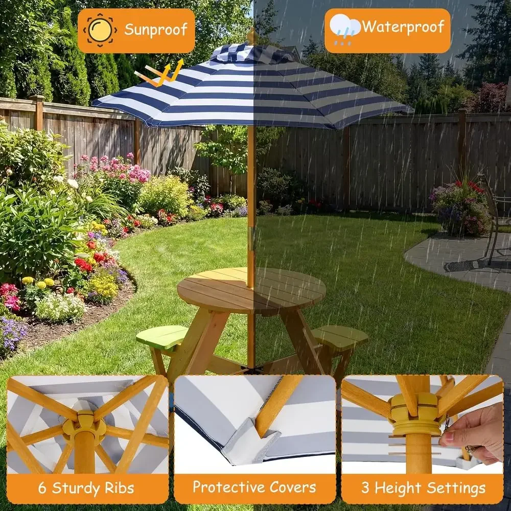 Set Meja Piknik Kayu untuk 4 O - Kids Outdoor Table With Umbrella ulasan dan harga