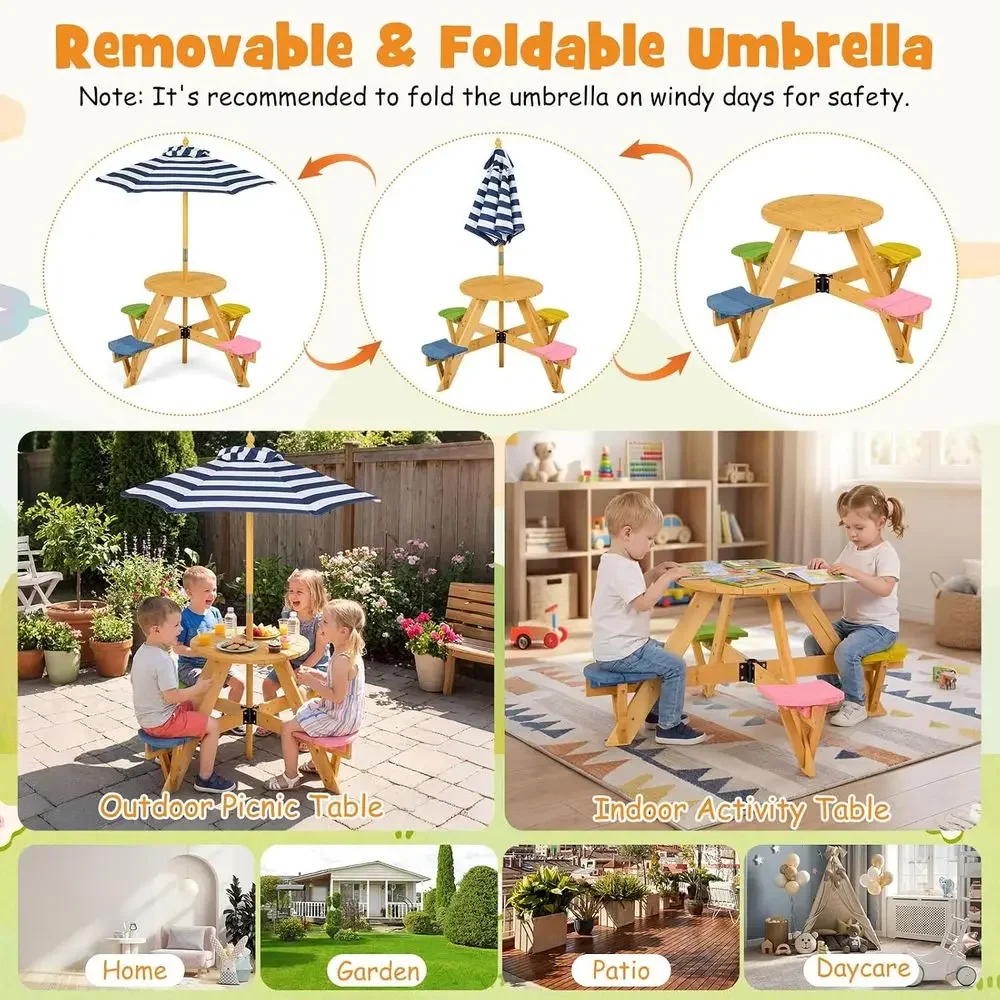 Set Meja Piknik Kayu untuk 4 O - Kids Outdoor Table With Umbrella ulasan dan harga