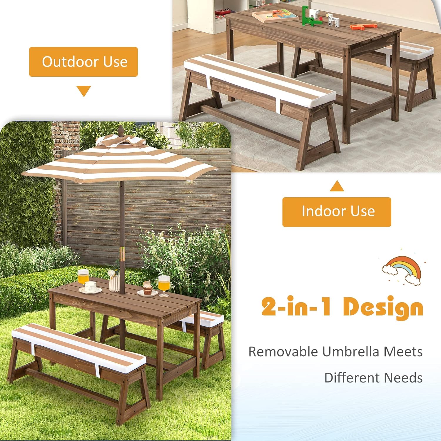Meja Piknik Kayu untuk Balita, - Kids Outdoor Table With Umbrella ulasan dan harga