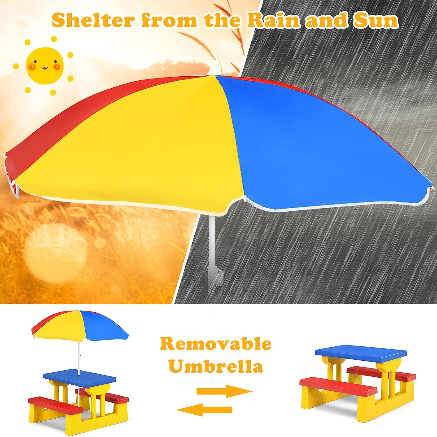 Meja Piknik Anak ARMILE, Set M - Kids Outdoor Table With Umbrella ulasan dan harga