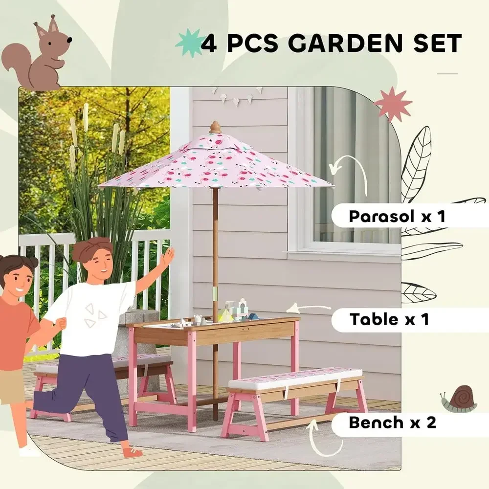 Set Meja Piknik Kayu dengan Pa - Kids Outdoor Table With Umbrella ulasan dan harga