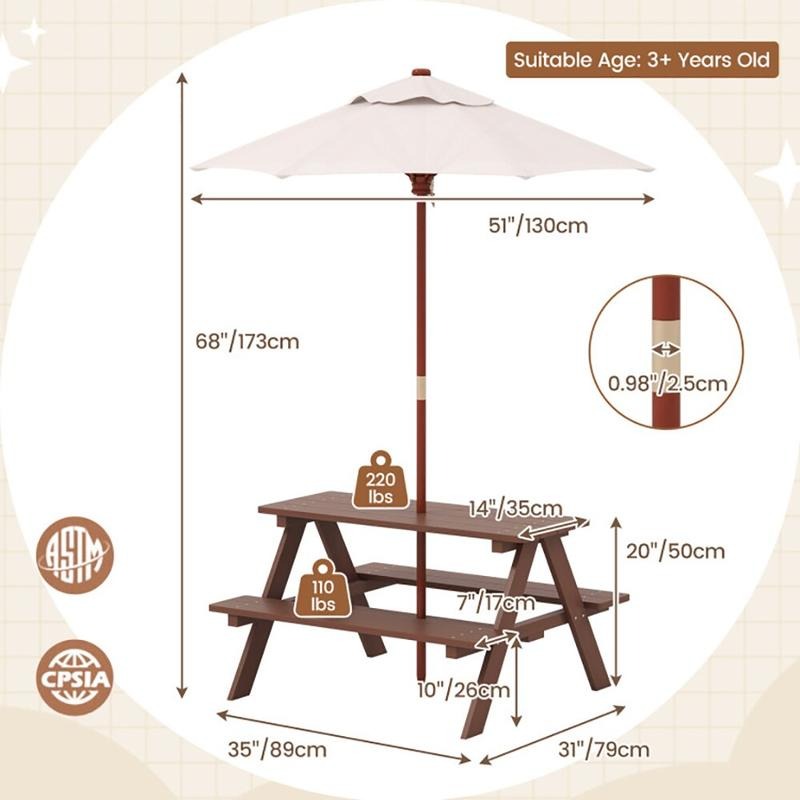 Set Meja Piknik Anak 4 Kursi L - Kids Outdoor Table With Umbrella ulasan dan harga