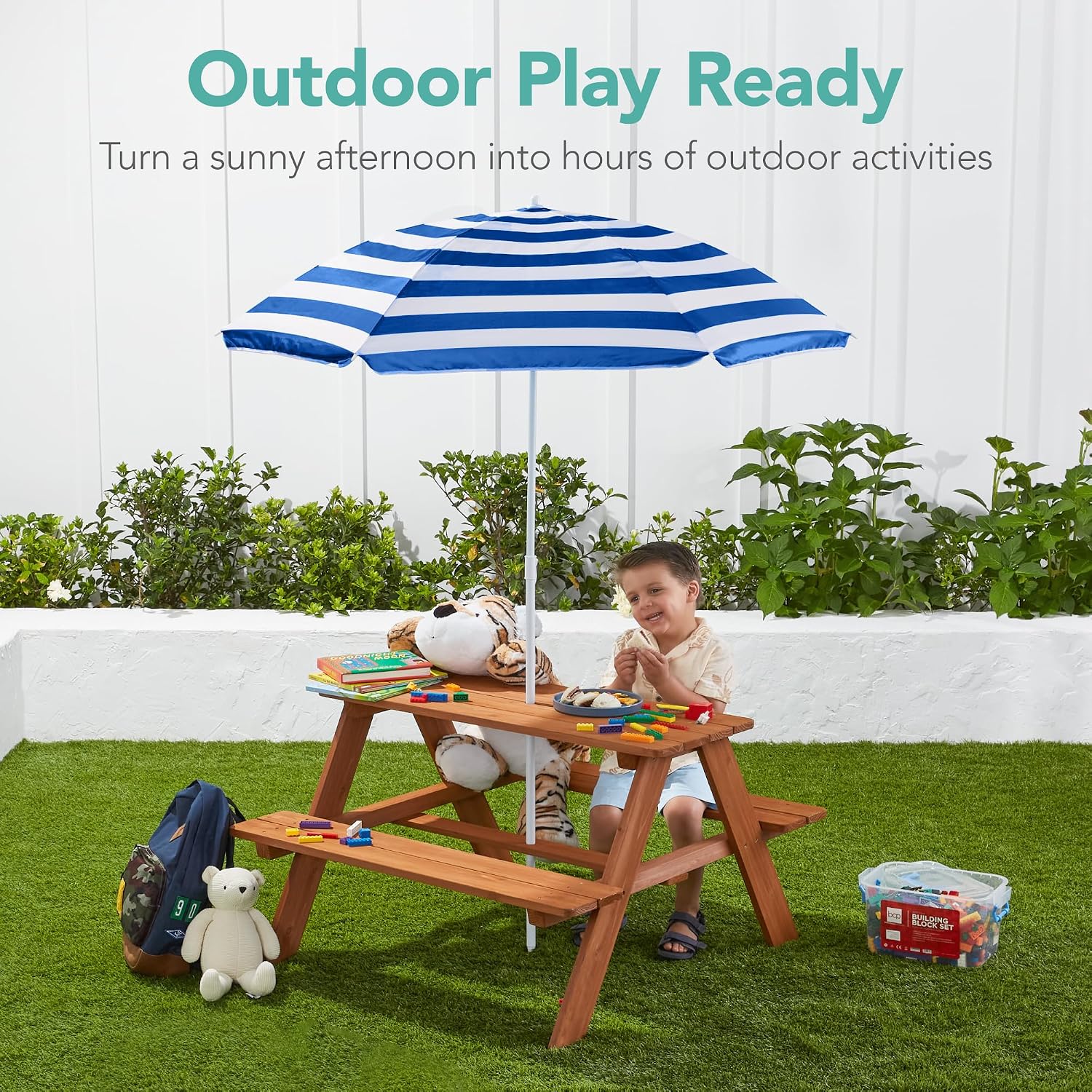 Meja Piknik Anak dari Kayu den - Kids Outdoor Table With Umbrella ulasan dan harga