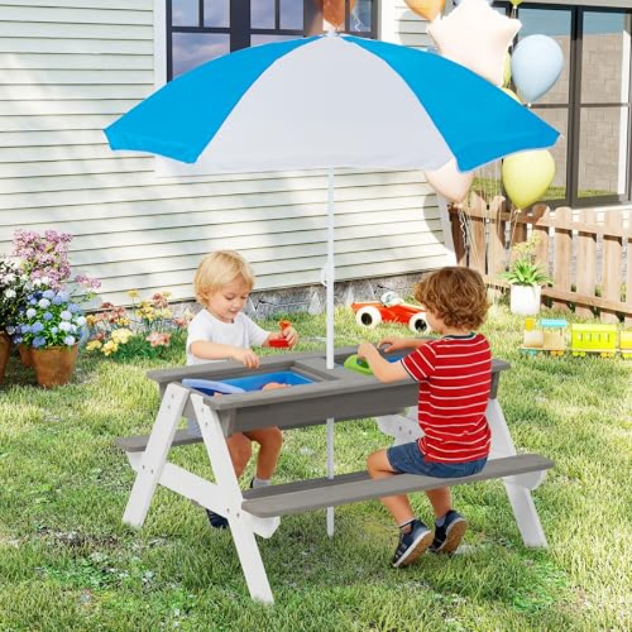 Meja piknik teras luar ruangan - Kids Outdoor Table With Umbrella ulasan dan harga