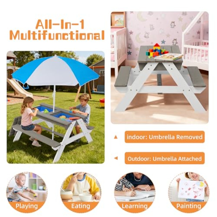 Meja piknik teras luar ruangan - Kids Outdoor Table With Umbrella ulasan dan harga