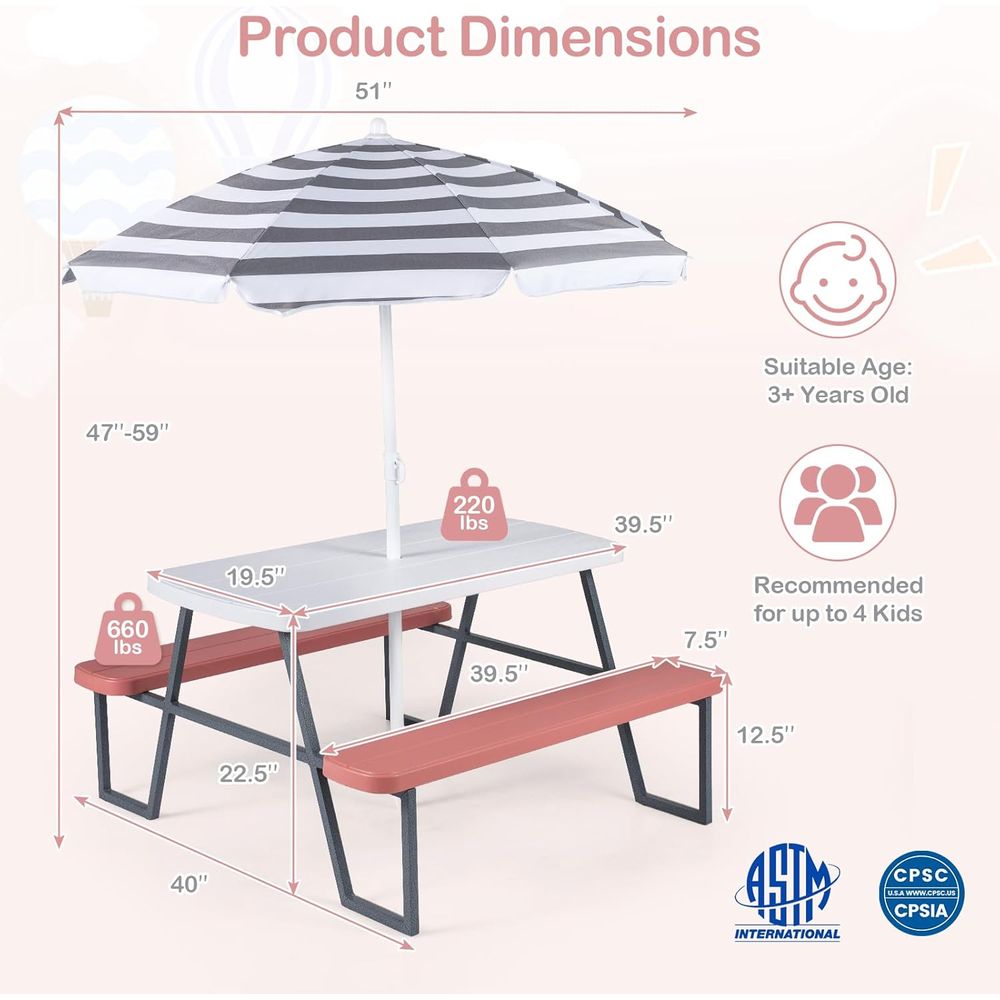 Meja Piknik Anak, Set Meja & B - Kids Outdoor Table With Umbrella ulasan dan harga